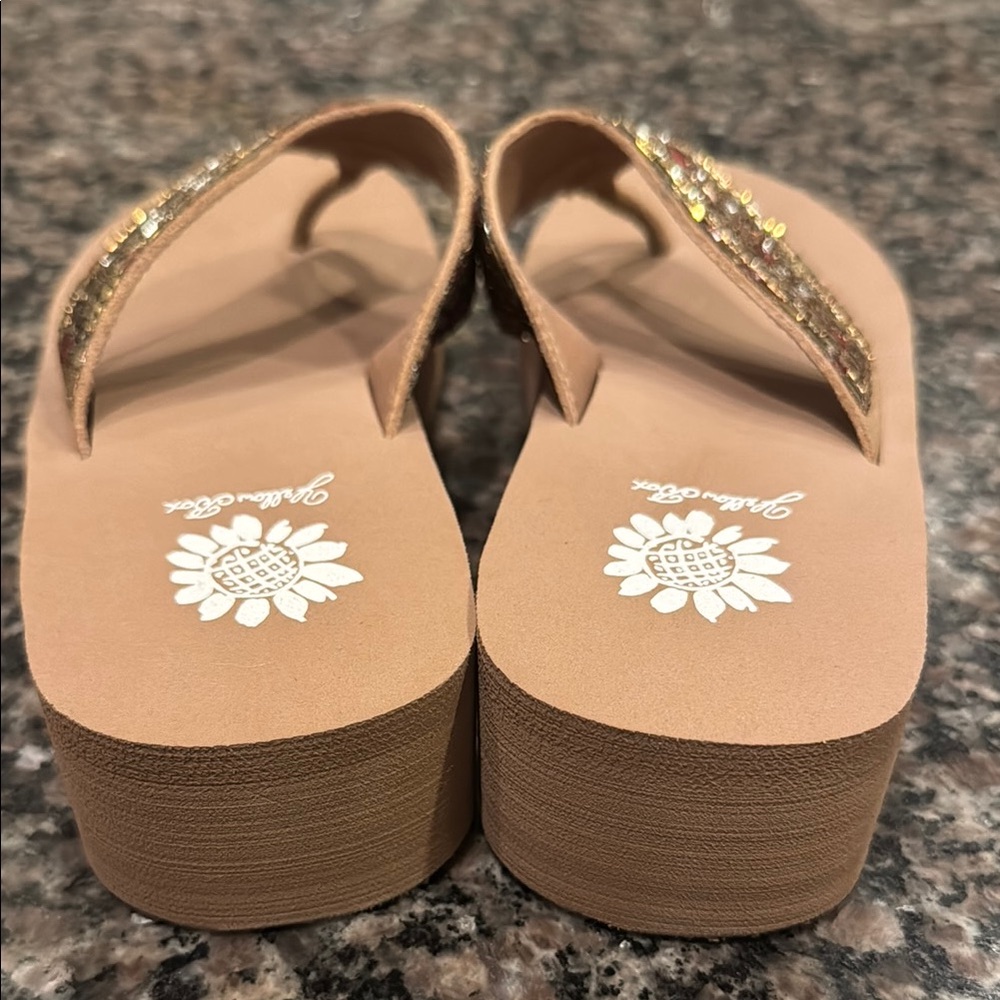 Yellow Box Gold and Tan Sandals with Woven Straps - Picture 4 of 4